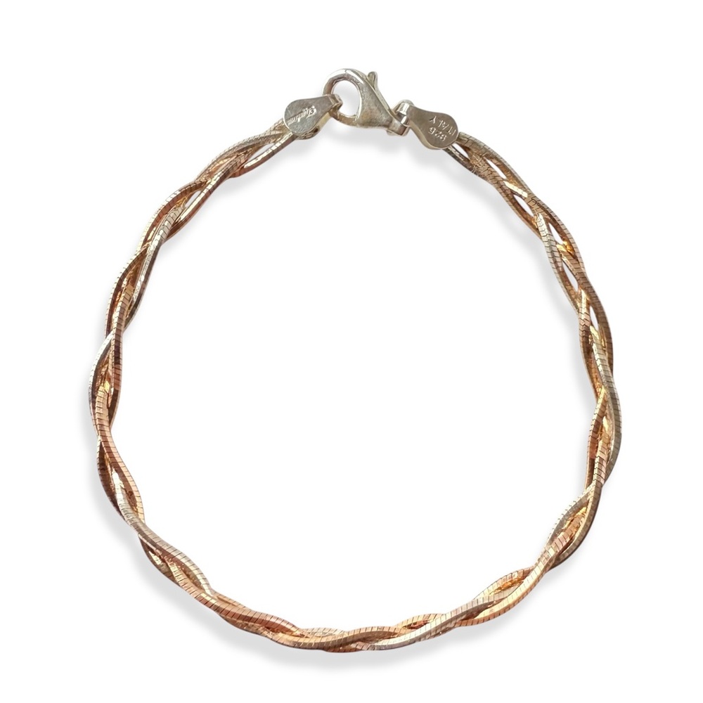 Dyadema Italy 925 Sterling Silver Bracelet Woven Triple Box Snake Chain 7”